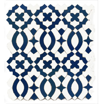 Mosaic House Moroccan tile Mopra 26-15 Polar White Cobalt Blue  zellige, mosaic, zellij, field, pattern, glaze, intricate, traditional 